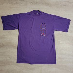Vintage Classic Womens Purple Embroidered Hieroglyphic Turtleneck T-Shirt Large